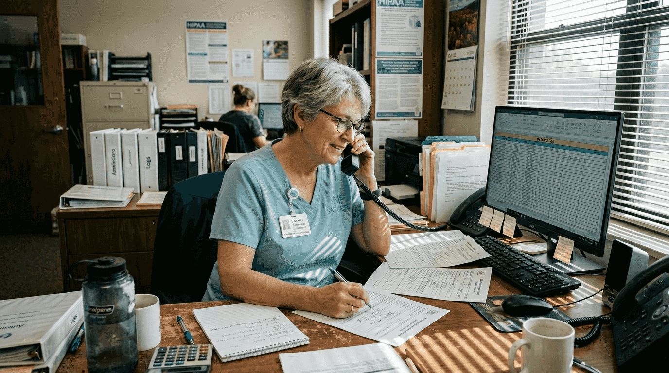 Coordinator at desk handling nursing referrals