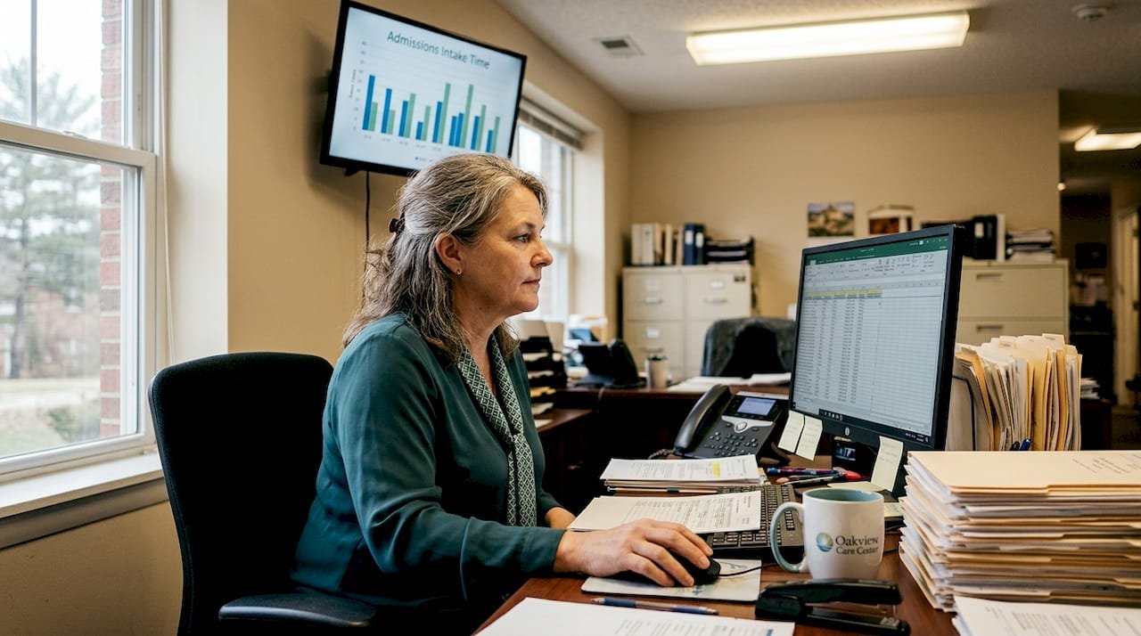 Admissions coordinator reviewing intake workflow