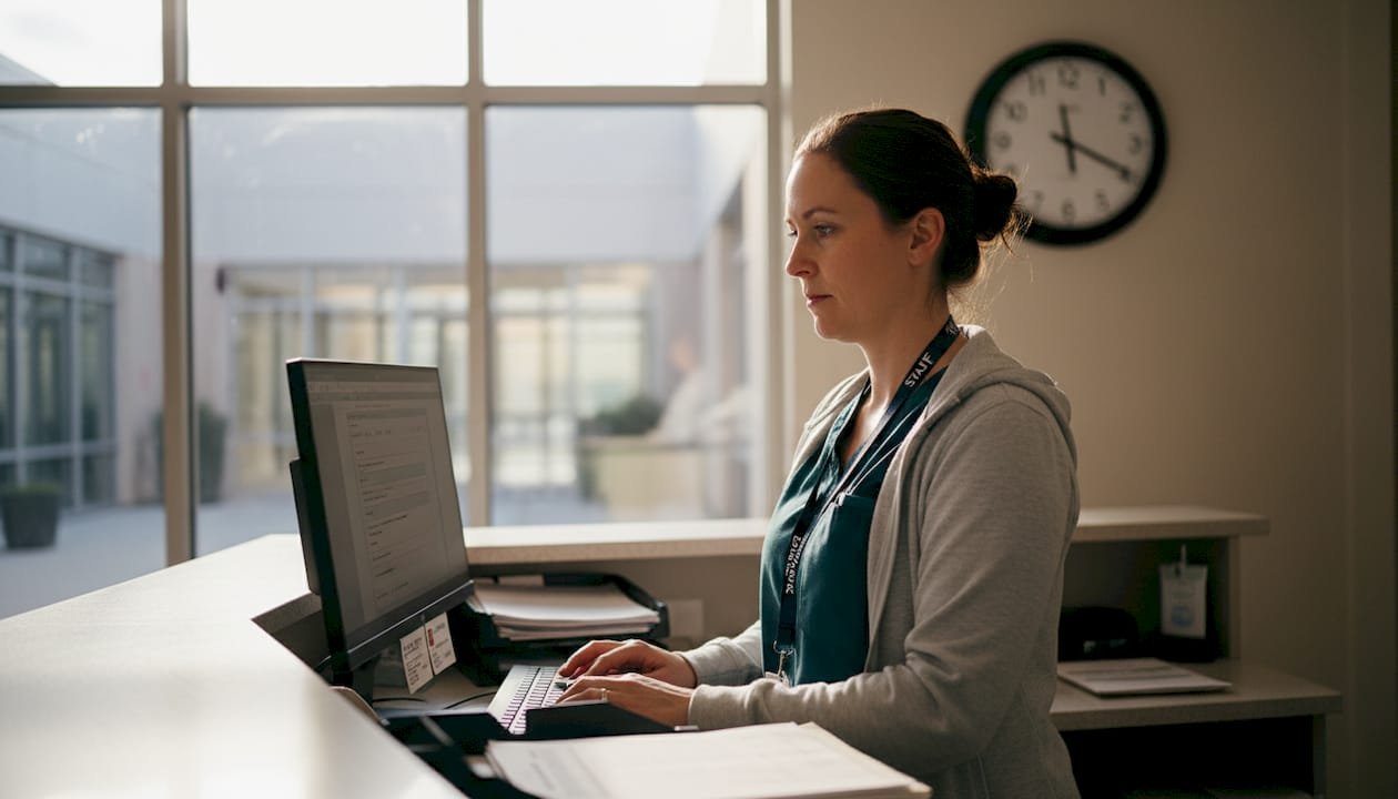 Nurse entering patient info for digital intake