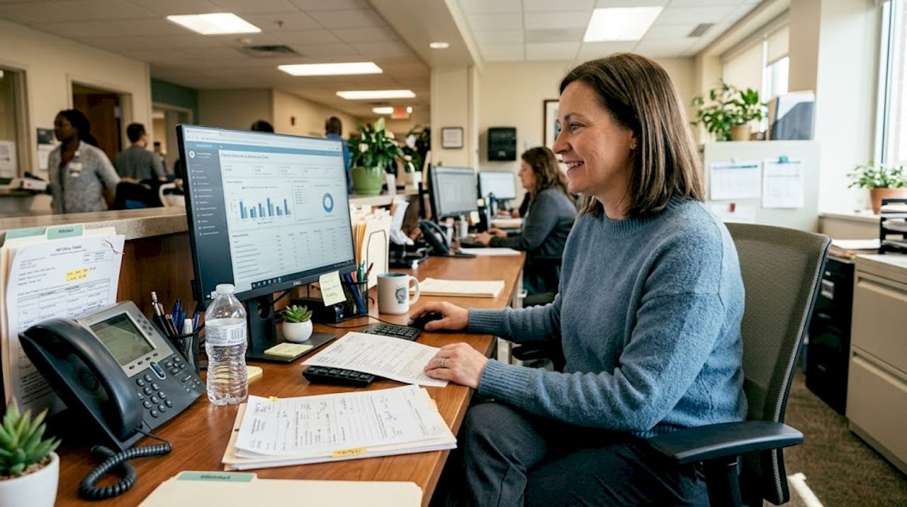 Hospital staff reviewing analytics dashboard