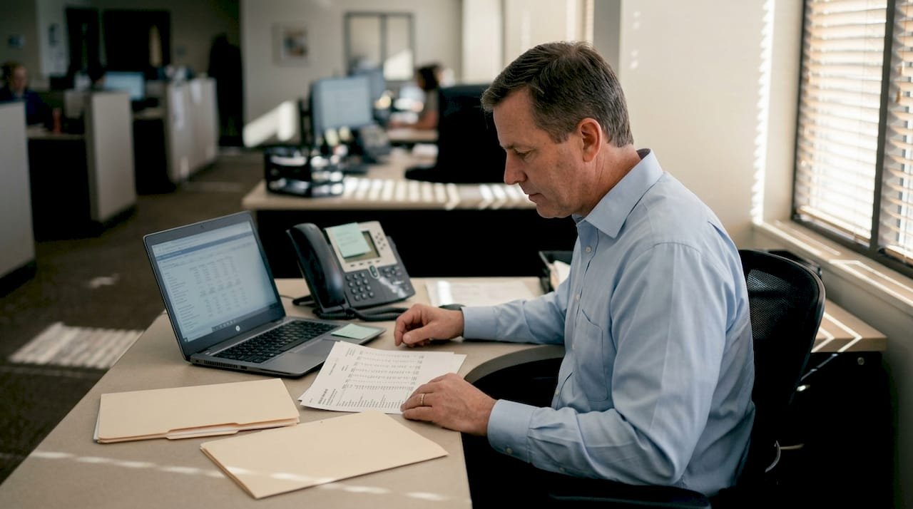 Finance manager reviews hospital revenue sheets