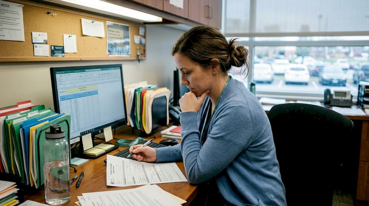 Admissions coordinator reviewing patient intake form