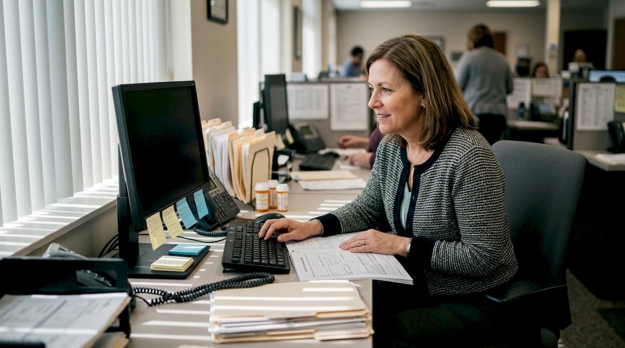 Healthcare admissions staff documenting patient intake