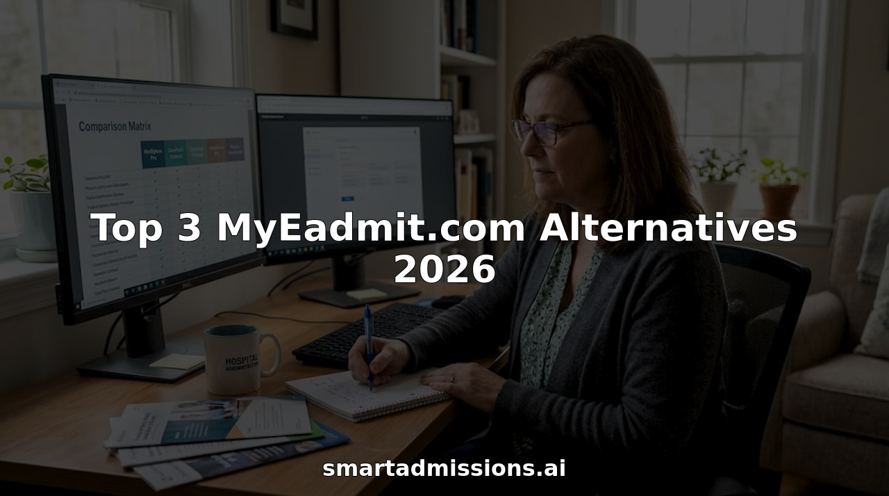Professional researching healthcare software at desk
