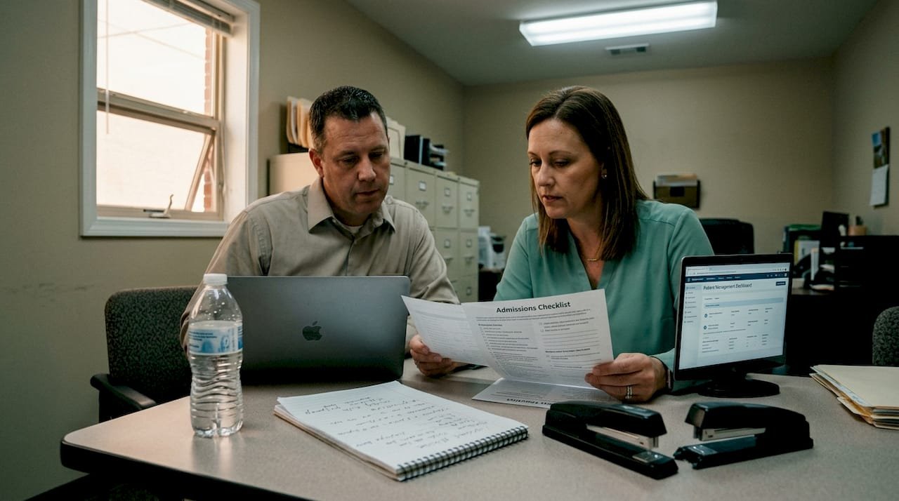 Admissions team reviewing nursing facility workflow