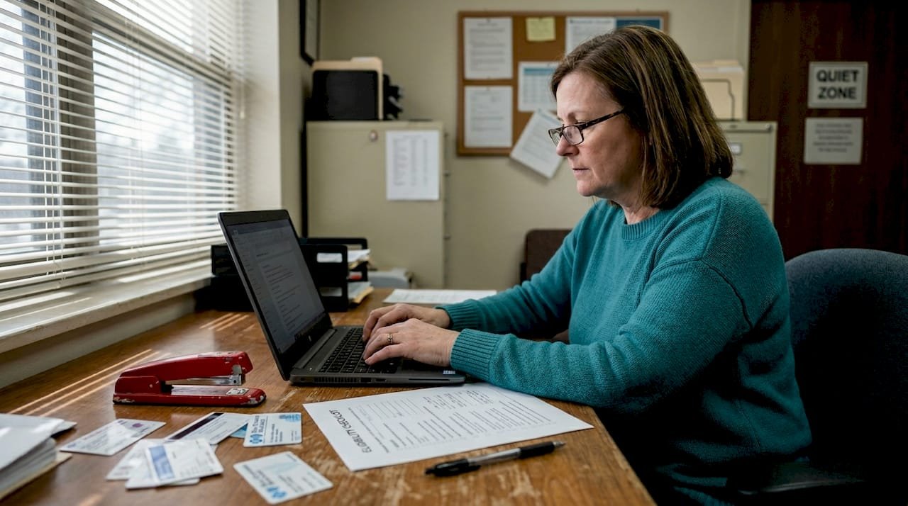 Admissions coordinator checking eligibility documents
