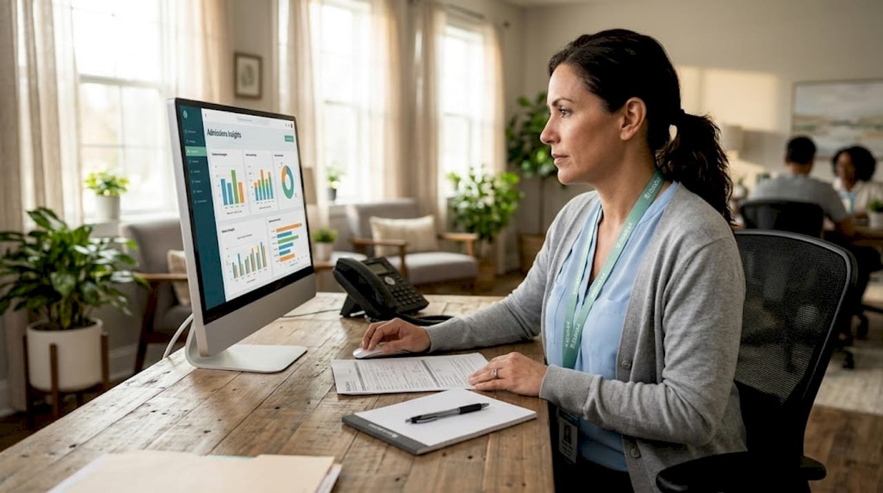 Admissions coordinator updating post-acute care analytics