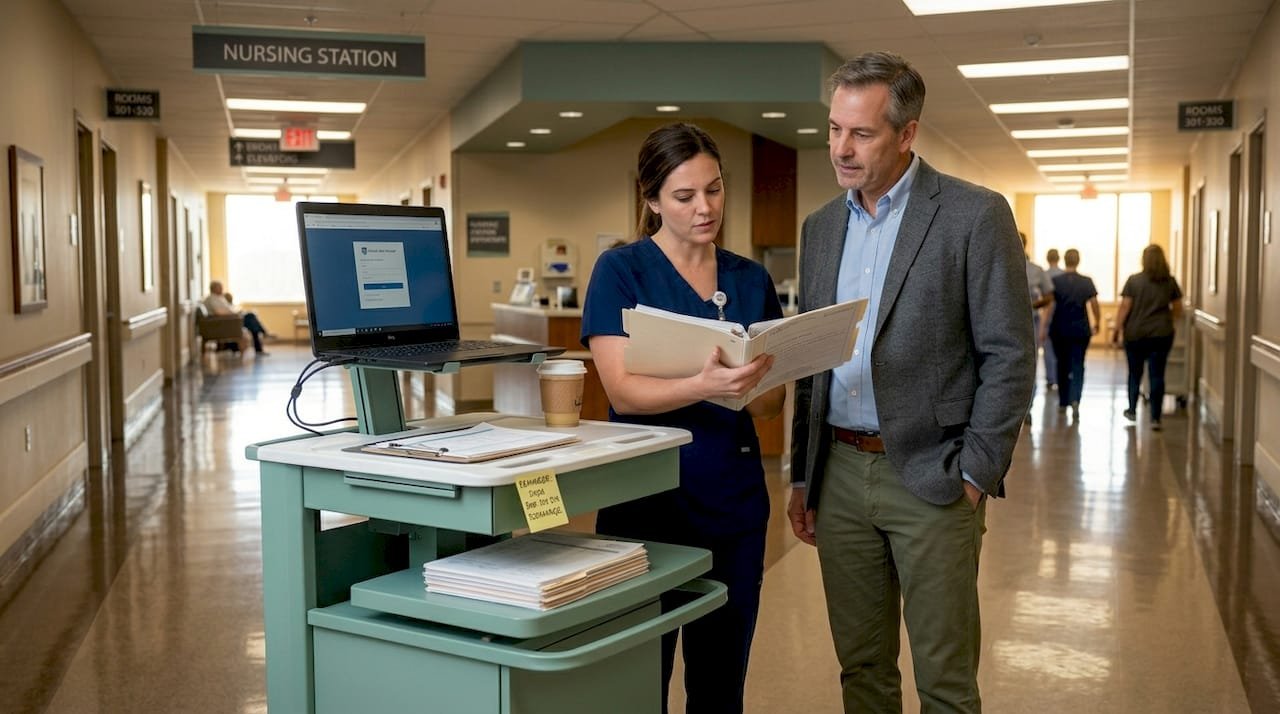 Nurse and case manager review patient chart