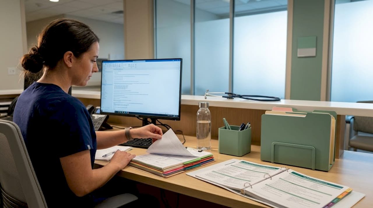 Nurse reviewing hospital admission documentation