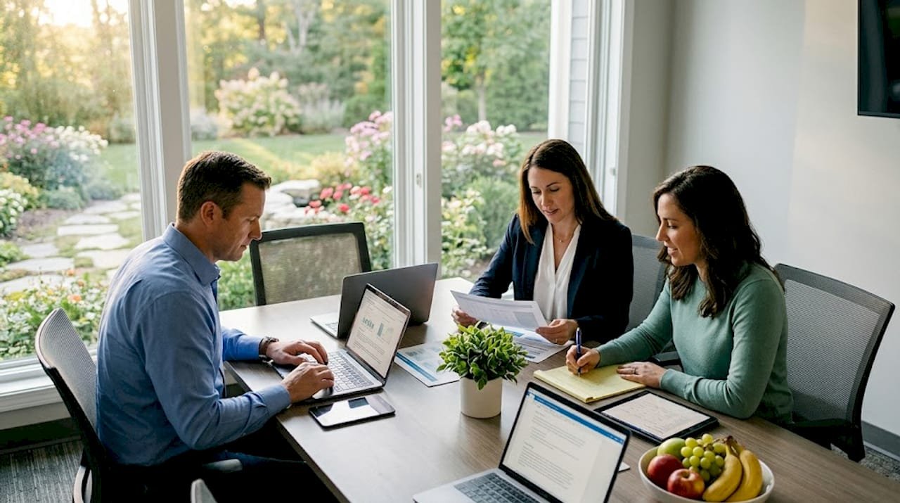 Healthcare team discussing referral software options
