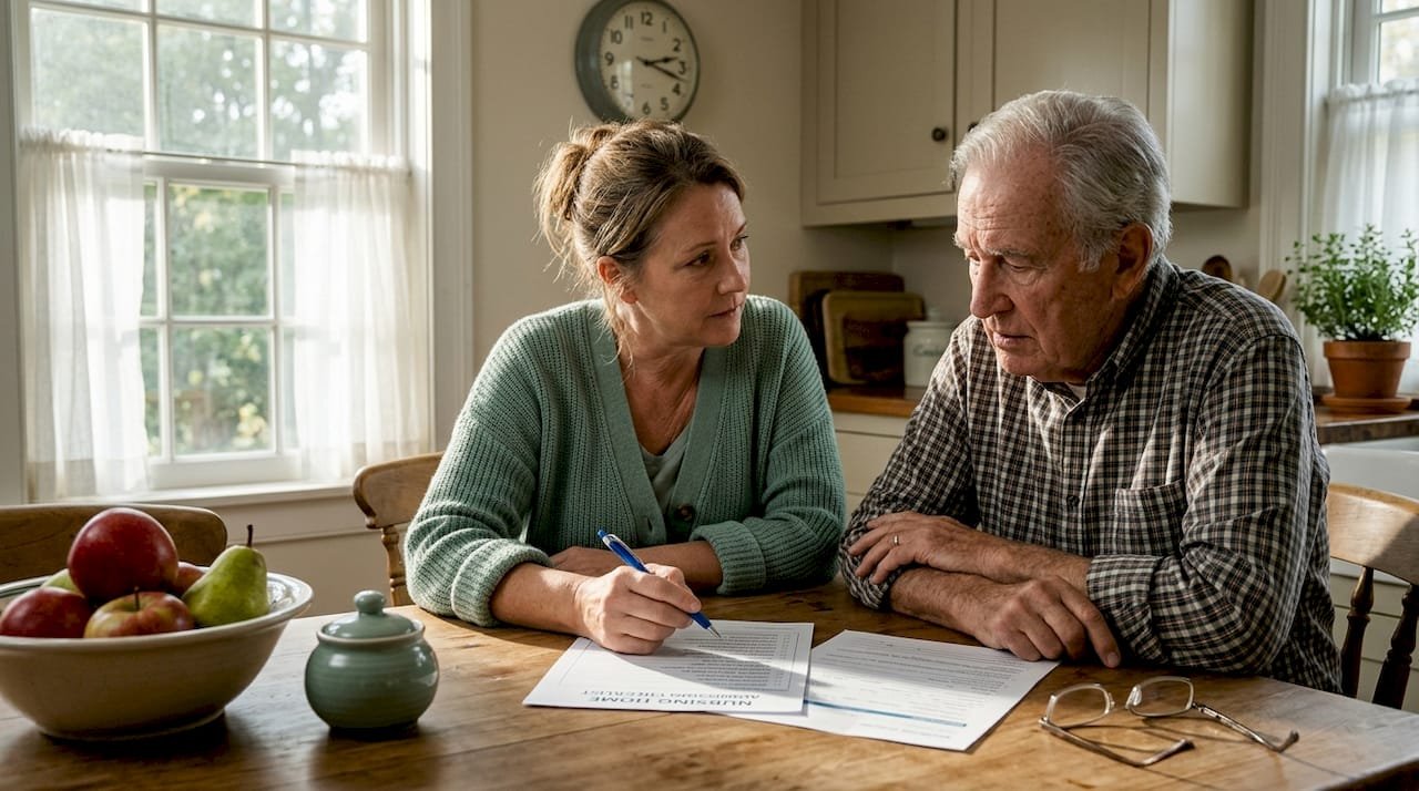 Family reviewing nursing home admission documents