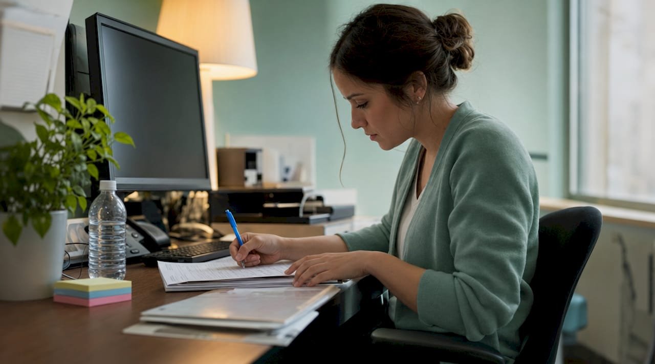 Hospital coordinator reviewing patient intake forms