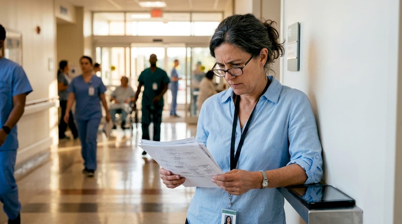 Healthcare IT specialist reviewing EMR integration documents