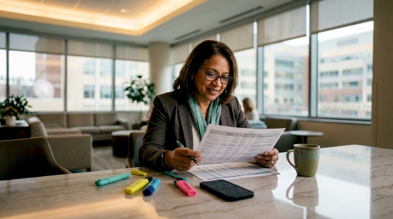 Healthcare administrator reviewing referral data