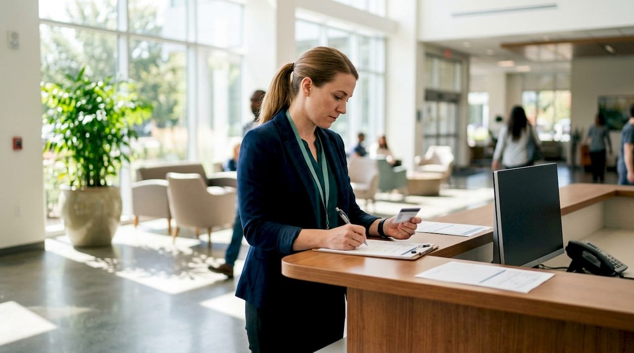 Admissions staff scanning insurance card